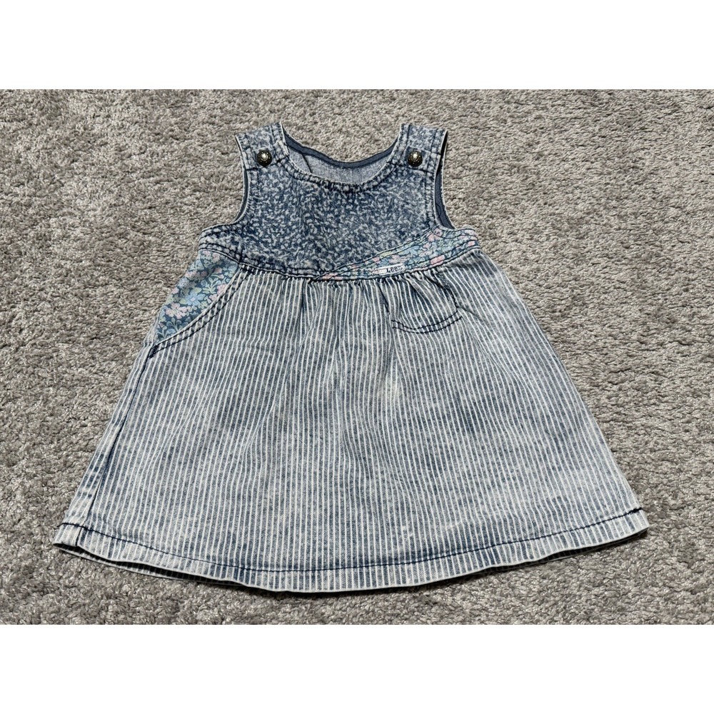 90's Vintage Y2K 90s Lee Floral Denim Dress Toddler Girls Size 2T Made in USA